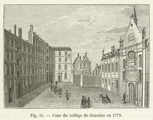 Binnenplaats van het college van Grassins in 1779 door French School