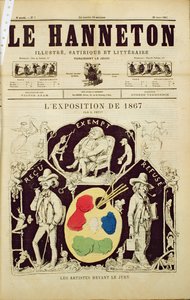 Omslag van Le Hanneton, die De Kunstenaars voor de Jury op de Tentoonstelling van 1867 afbeeldt, 28 maart 1867 door French School