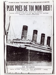 Omslag van bladmuziek voor de Hymne Nearer My God to Thee, gezongen door de passagiers op de Titanic tijdens het schipbreuk en zinken, 1912 door French School