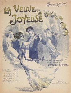 Omslag van de partituur voor La Valse Ballsirenen uit De Vrolijke Weduwe door Franz Lehar (1870-1948) door French School