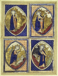 Schepping van het firmament, schepping van de zon en de maan, schepping van de dieren, schepping van de vogels, laat 13e eeuw door French School