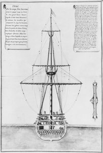 Dwarsdoorsnede in de grootste breedte van een bewapend en uitgerust schip, illustratie uit de Atlas de Colbert, plaat 44