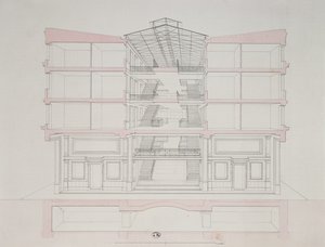 Doorsnede van een huis in de Napoleon-woningbouw, 58 rue Rochechouart, Parijs, 1849 door French School