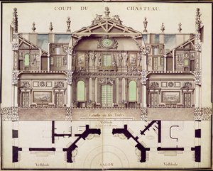 Dwarsdoorsnede van het Château de Marly, 1714 door French School