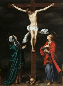Kruisiging. Drieluik van Aubery