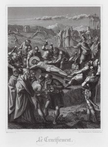 Kruisiging van Jezus Christus (gravure) door French School