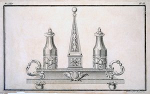 Kruidenstel op standaard, uit een patroonboek van neoklassieke metaalwerkontwerpen samengesteld door Duhamel, ca. 1770s-80s door French School