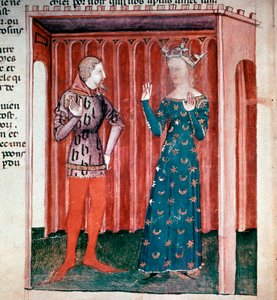Cyclus van koning Arthur: Ridder Lancelot du Lac en koningin Guinevere. Miniatuur uit het manuscript 