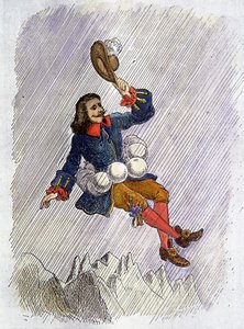 Cyrano de Bergerac aangevallen door zijn vijanden, illustratie van de roman door Cyrano de Bergerac: 