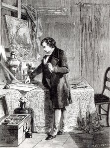 Daguerre ontdekt de lichtgevoeligheid van zilverjodide in 1831 door French School