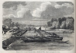 Dam doorgebroken aan de Seine in Suresnes in 1866 - Gravure - Le Monde Illustré 1866 door French School