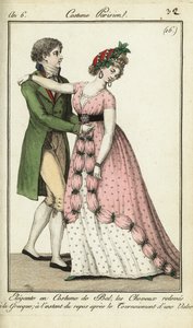 Dansers op een bal die een draai maken in een wals door French School