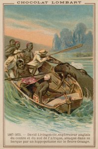 David Livingstones boot aangevallen door een nijlpaard op de Oranjerivier, Afrika, 1867-1873 door French School