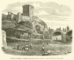 Van Genua naar La Spezia, Moneglia, tussen Sestri-Levante en Deiva (gravure) door French School