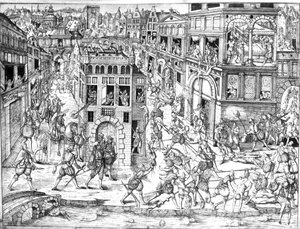 Dood van admiraal Gaspard II de Coligny (1519-72), tijdens de Bartholomeusnacht in 1572