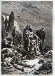Dood van koning Harold II bij de Slag bij Hastings in 1066 - Edith Swannesha, bekend als Edith la Juste, ontdekt het lichaam van haar man - Ealdgyth, ontdekt het lichaam van Harold Godwi