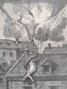 Dood van Madame Blanchard bij een luchtvaartongeluk in 1819 door French School