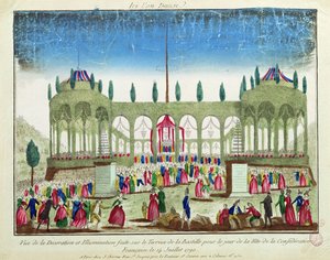 Decoratie en verlichting van de Bastille voor het Festival van de Federatie, 14 juli 1790 door French School