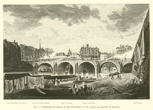 Sloop van de huizen op de Pont Notre-Dame in 1786, naar een aquarel van Demachy door French School