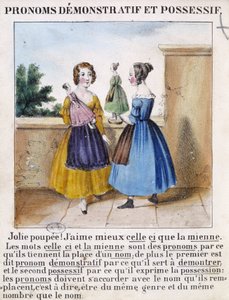 Demonstratieve en bezittelijke voornaamwoorden (2 meisjes die met poppen spelen) - in "La grammaire en images"