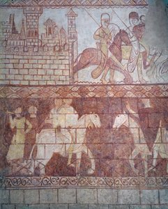 Vertrek van de kruisvaarders Tempeliers in 1163 vanuit hun Syrische kasteel Krak des Chevaliers voor de slag bij Boquée door French School
