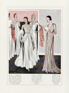 Ontwerp voor Avondjurken door Depouy-Magnin, Worth, en Redfern, pub. 1931 kleurenlithografie door French School