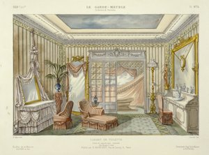 Ontwerp voor een badkameruitrusting van Le Garde-Meuble, Pub. Parijs, ca. 1890 (kleurenlitho) door French School