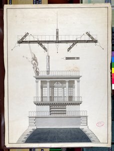 Ontwerp voor een Chappe telegraafstation voor een van de koepels van het Louvre, Parijs, begin 19e eeuw door French School
