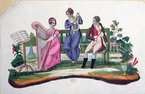 Ontwerp voor een waaier met een buitenscène, ca. 1830 door French School