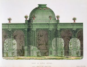 Ontwerp voor een galerij met boogvormig traliewerk en een centrale koepel, gepubliceerd voor het Bureau de Moniteur des Menusiers, Parijs