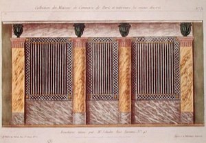 Ontwerp voor de gevel van een slagerij, uit een serie die de best versierde commerciële gebouwen in Parijs afbeeldt, ca. 1810 door French School