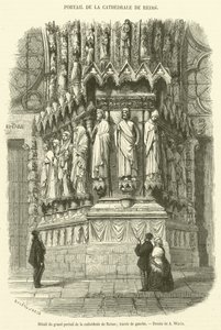 Detail van het grote portaal van de kathedraal van Reims, linker travee