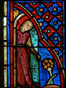 Detail uit een raam met scènes uit het leven van St. Maria de Egyptische door French School