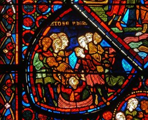 Detail uit een raam met scènes uit het verhaal van Jozef door French School