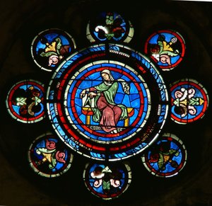 Detail van het noordelijke roosvenster met meetkunde uit de vrije kunsten door French School