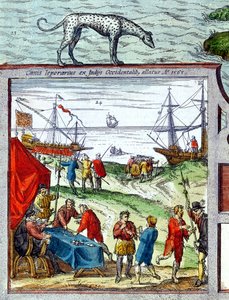 Detail van een uitzicht op de haven van Cadiz met handel met West-Indië