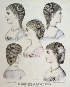 Verschillende kapsels, plaat uit Le Moniteur de la Coiffure, 1880 door French School