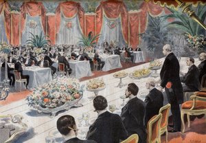 Diner voor leiders van de Franse handel en industrie op de Parijse Beurs