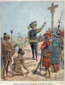 Ontdek Canada: Jacques Cartier (1491-1557), Franse navigator en ontdekkingsreiziger nam bezit van de Baai van Gaspé en richtte het kruis op op 24 juli door French School