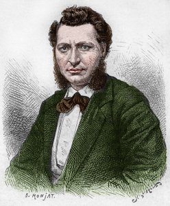 Ontdekking van Canada: Portret van Louis Riel (1844-1885), Canadese politicus en verdediger van het Métis-volk. Gravure uit het einde van de 19e eeuw in 