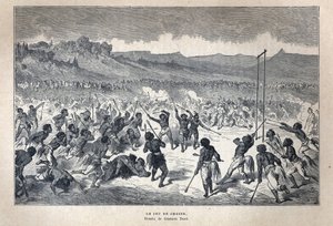 Ontdekt Canada: Sport. Het lacrossespel van de Amerikaanse Indianen. Tekening door Gustave Dore. Gravure uit het einde van de 19e eeuw in 