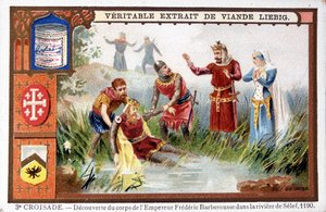 Ontdekking van het lichaam van Frederik Barbarossa in de Selef-rivier door French School
