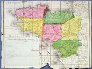 Verdeling van Bretagne in zes departementen, c.1789-90 door French School