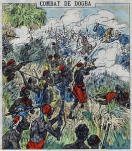 Slag bij Dogba tussen de expeditieleger van Generaal Dodds en de troepen van Behanzin. Dahomey door French School