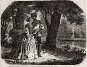 Don Juan besprak met Anna van Oostenrijk (1549-1580) zijn mogelijke verbintenis met prins Don Carlos (1545-1568), zoon van koning Filips II van Spanje (1527-1598). Gravure uit 1871 in 