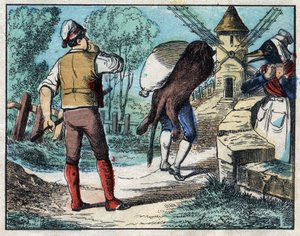 Ezel die de huid van de leeuw draagt. Fabels van Jean de La Fontaine. Epinal afbeelding eind 19e eeuw. door French School