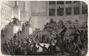 Hertogin van Orleans in de Kamer van Afgevaardigden (1848), Parijs, Frankrijk - Revolutie van 1848 - De hertogin van Orleans in de Kamer van Afgevaardigden in Parijs tijdens de proclamatie van de Republiek (Helene de Mecklembourg Schwerin, hertogin van Orl