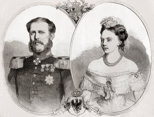 Hertog Willem van Mecklenburg-Schwerin en zijn vrouw Prinses Frederica Wilhelmina Louise Elisabeth Alexandrine van Pruisen, uit 