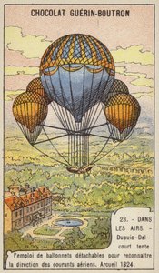 Dupuis-Delcourt probeert de richting van luchtstromen te meten met afneembare ballonnen, Arcueil, Frankrijk door French School