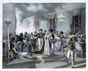 Tijdens de viering van het huwelijk van Napoleon I met Marie Louise in de Oostenrijkse ambassade in Parijs op 01/07/1810 brak er brand uit. Er vielen meerdere doden. Napoleon I creëerde later de brandweer. door French School